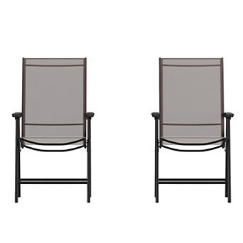 Emma and Oliver Gray Outdoor Folding Patio Sling Chair with Black Frame / Portable Chair (2 Pack)