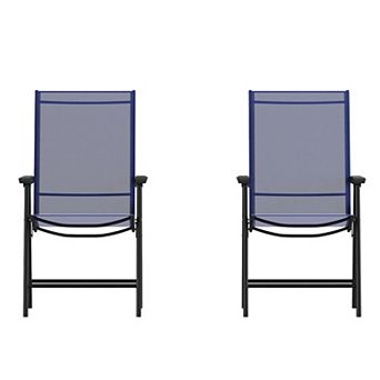 Emma and Oliver Gray Outdoor Folding Patio Sling Chair with Black Frame / Portable Chair (2 Pack)