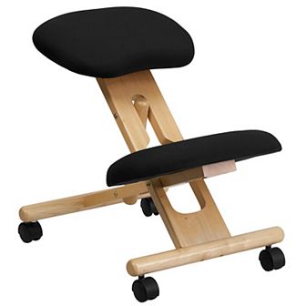 Emma and Oliver Mobile Wooden Ergonomic Kneeling Office Chair in Black Fabric