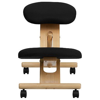 Emma and Oliver Mobile Wooden Ergonomic Kneeling Office Chair in Black Fabric