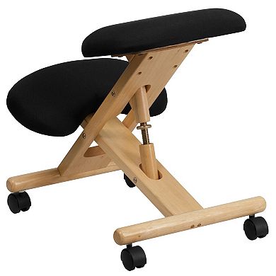 Emma and Oliver Mobile Wooden Ergonomic Kneeling Office Chair in Black Fabric