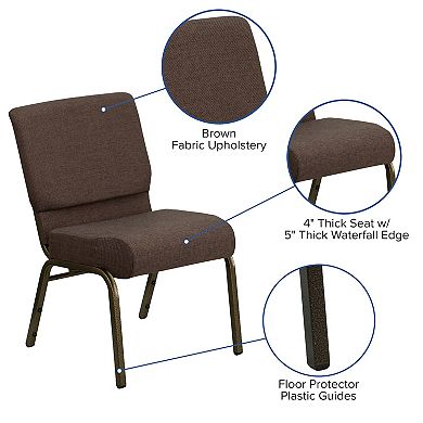 Emma and Oliver Stacking Auditorium Chair with 21" Seat - Brown Fabric/Silver Vein Frame