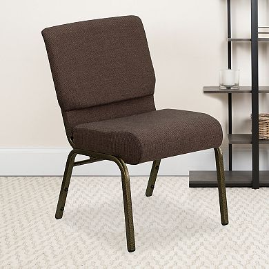 Emma and Oliver Stacking Auditorium Chair with 21" Seat - Brown Fabric/Silver Vein Frame