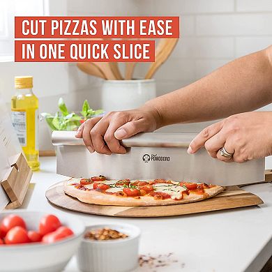 Chef Pomodoro Pizza Cutter Rocker Knife with Protective Cover, Multipurpose 14 Inch Mezzaluna Chopper with Super Sharp Stainless Steel Blade, Blade Cover, Premium Pizza Accessories Dishwasher Safe