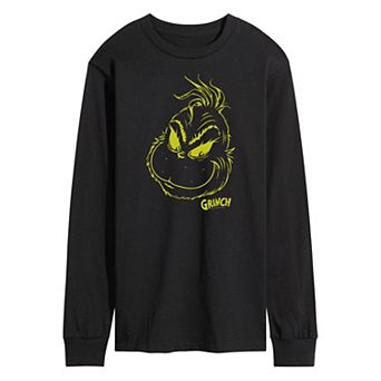 Men's Dr. Seuss Grinch Face Long Sleeve Tee