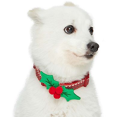 Blueberry Pet Christmas Zigzag Chevron Dog Collar with Detachable Holly Decor