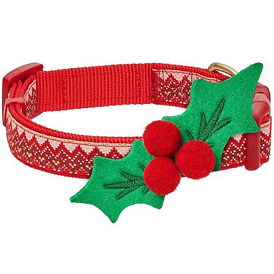 Blueberry Pet Christmas Zigzag Chevron Dog Collar with Detachable Holly Decor