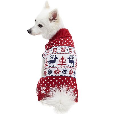 Blueberry Pet 16" Christmas Reindeer Pullover Dog Sweater in Tango Red