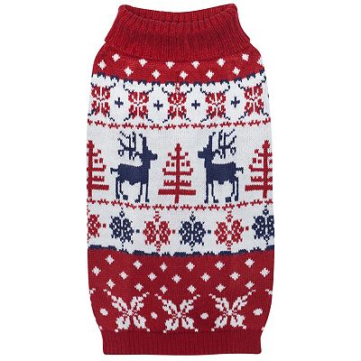 Blueberry Pet Christmas Reindeer Dog Jacquard Sweater in Tango Red
