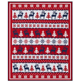 Blueberry Pet Christmas Reindeer Knitted Throw Blanket in Tango Red