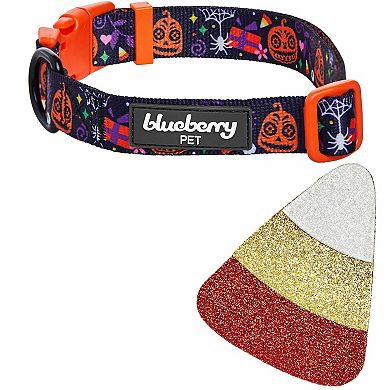 Blueberry Pet Halloween Candy Corn Dog Collar with Detachable Decor