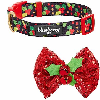 Blueberry Pet Christmas Blooming Berry Dog Collar with Detachable Decor