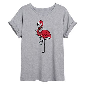 Juniors' Holiday Flamingo Oversized Graphic Tee