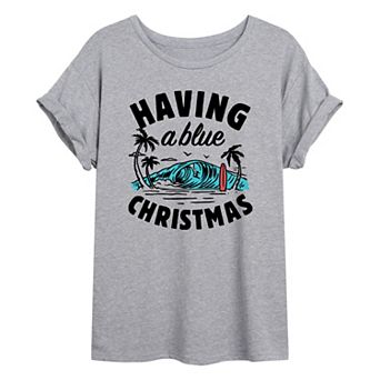 Juniors' Blue Christmas Oversized Graphic Tee