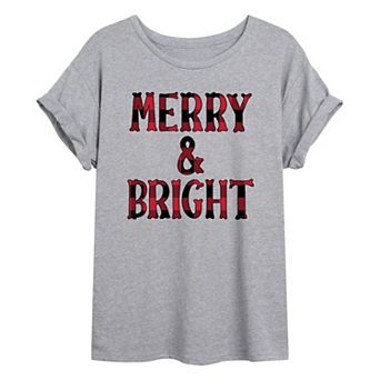Juniors' Merry & Bright Oversized Graphic Tee