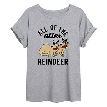 Juniors' Otter Reindeer Oversized Graphic Tee