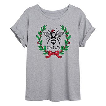 Juniors' Bee Merry Oversized Graphic Tee