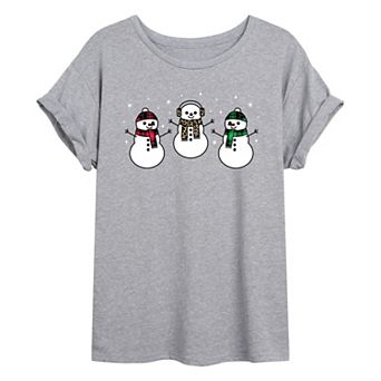 Juniors' Holiday Snowmen Oversized Graphic Tee