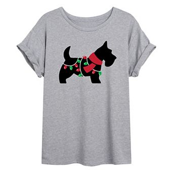 Juniors' Holiday Scottie Dog Oversized Graphic Tee