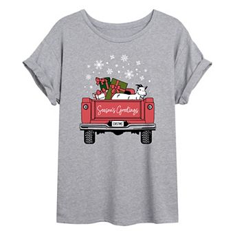 Juniors' Seasons Greetings Oversized Graphic Tee