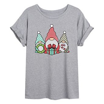 Juniors' Christmas Gnomes Oversized Graphic Tee