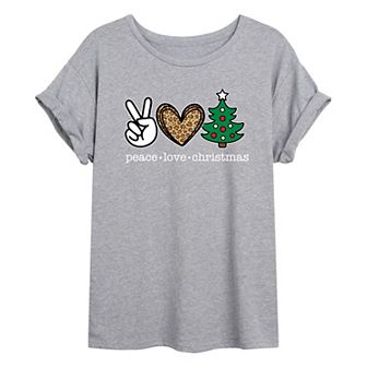 Juniors' Peace Love Christmas Oversized Graphic Tee