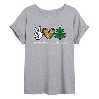 Juniors' Peace Love Christmas Oversized Graphic Tee