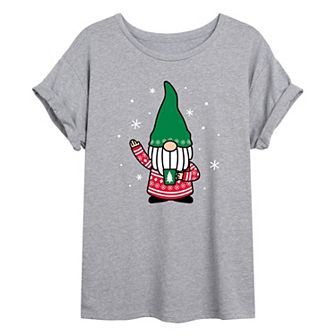 Juniors' Christmas Gnome Oversized Graphic Tee