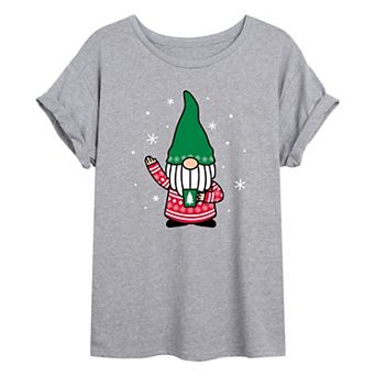 Juniors' Christmas Gnome Oversized Graphic Tee