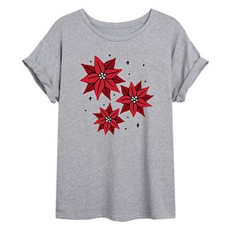 Juniors' Poinsettias Oversized Graphic Tee