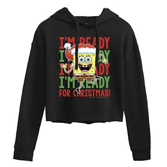 Juniors' SpongeBob I'm Ready For Christmas Cropped Graphic Hoodie