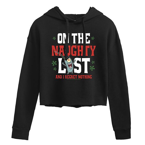 Juniors' SpongeBob Naughty List Cropped Graphic Hoodie