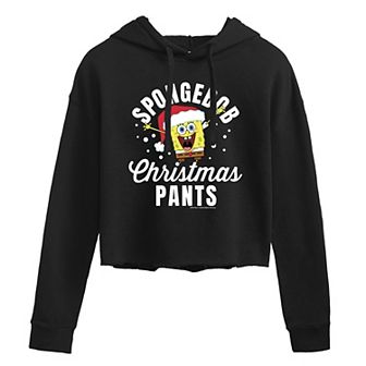 Juniors' SpongeBob Christmas Pants Cropped Graphic Hoodie