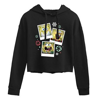 Juniors' SpongeBob Christmas Photos Cropped Graphic Hoodie