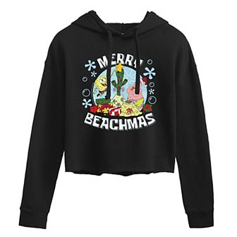 Juniors' SpongeBob Merry Beachmas Cropped Graphic Hoodie