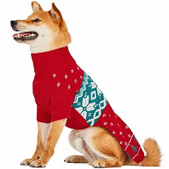 Blueberry Pet Christmas Tree Dog Jacquard Sweater in Festive Red