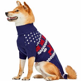Blueberry Pet Christmas Reindeer Dog Lopi Sweater in Royal Blue