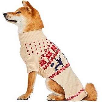 Blueberry Pet Christmas Reindeer Dog Lopi Sweater in Cream