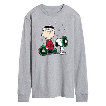 Men's Peanuts Charlie Brown Wreath Long Sleeve Tee