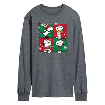 Men's Peanuts Snoopy Christmas Grid Long Sleeve Tee