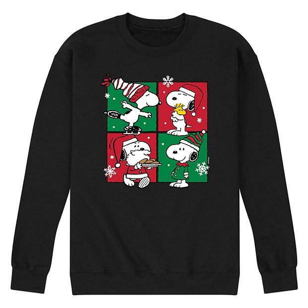 Men s Peanuts Snoopy Christmas Grid Sweatshirt Size Medium Black