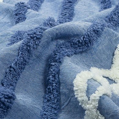 Polperro Blue Tufted Chenille Geometric Duvet Cover Set King (104"x92") with Pillow Sham