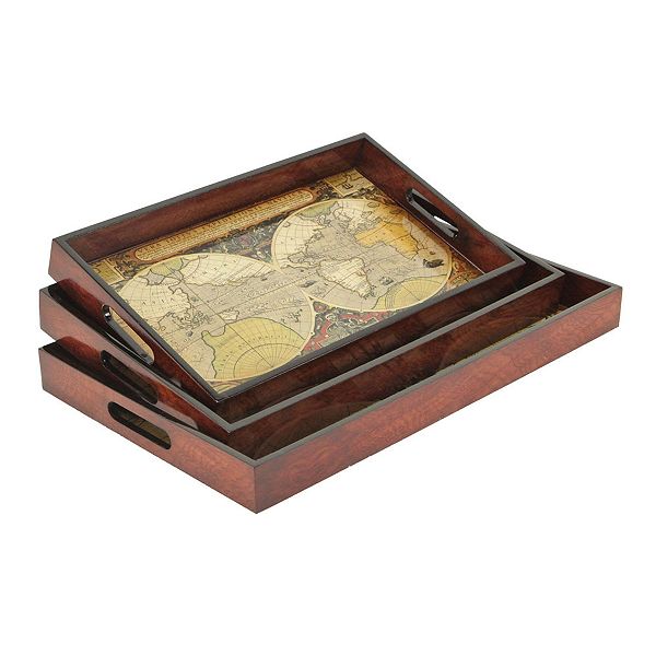 Cheung's Home Indoor Decorative Vintage Map and Wood Veneer Topped