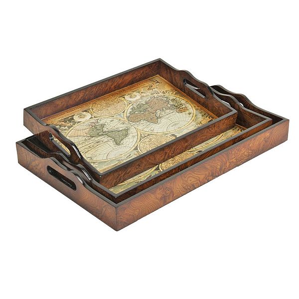 Cheung's Home Indoor Decorative Vintage Map and Wood Veneer Topped