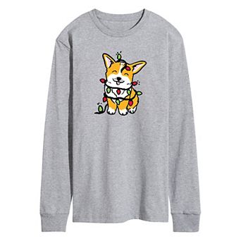 Men's Corgi Christmas Lights Long Sleeve Tee