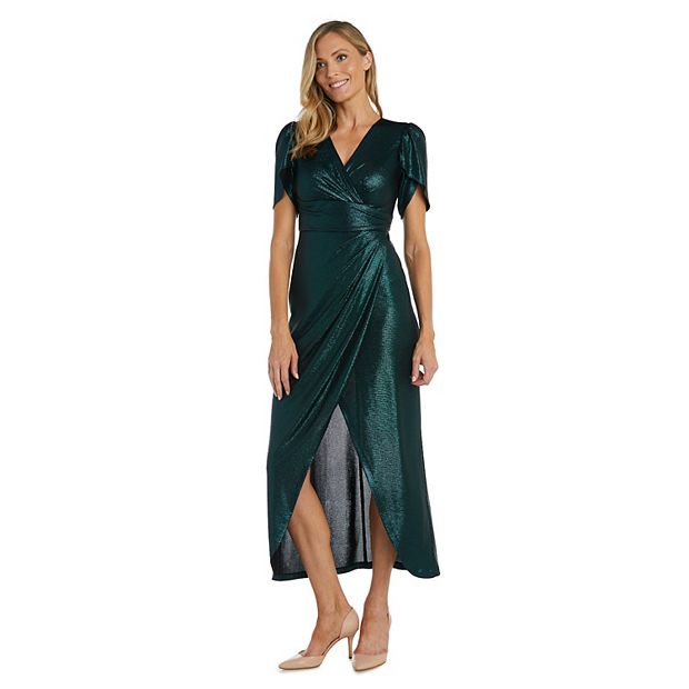 Petite Nightway Shimmery Faux Wrap Evening Gown