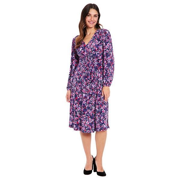 London Times Women's Gingham Smocked Top Midi Dress Blue Size 3X