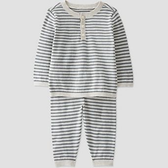 Baby Little Planet by Carter's Organic Cotton Striped Sweater Knit Henley Sweatshirt & Jogger Pants 2 pc Set