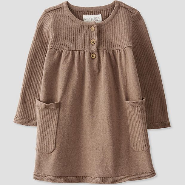Baby Girl Little Planet by Carter's Organic Cotton Sweater Knit Long Sleeve  Henley Dress