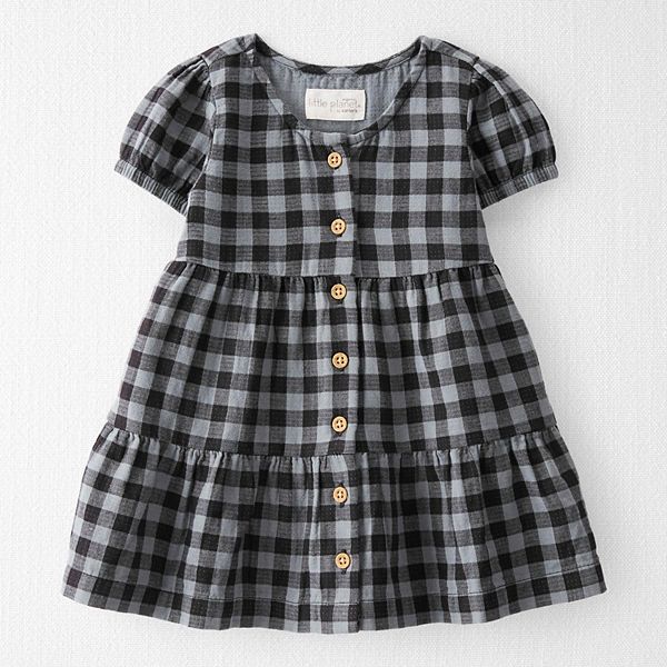 Baby Girl Little Planet by Carter's Organic Cotton Plaid Button-Front  Tiered Dress & Diaper Cover Set